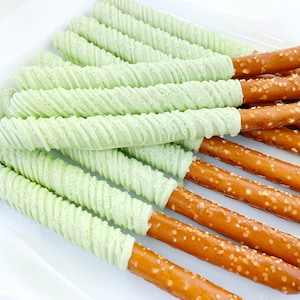 Sparkling Chocolate Covered Pretzel Rods, Lime, Pretzel, Shower, Birthday, Wedding, Celebrate, Favors
