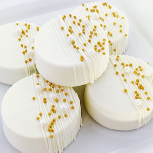 Chocolate Covered Oreos, Oreo, Birthday, Shower, Wedding, Anniversary, Favor, Party, Celebrate, White Wedding, White, Gold