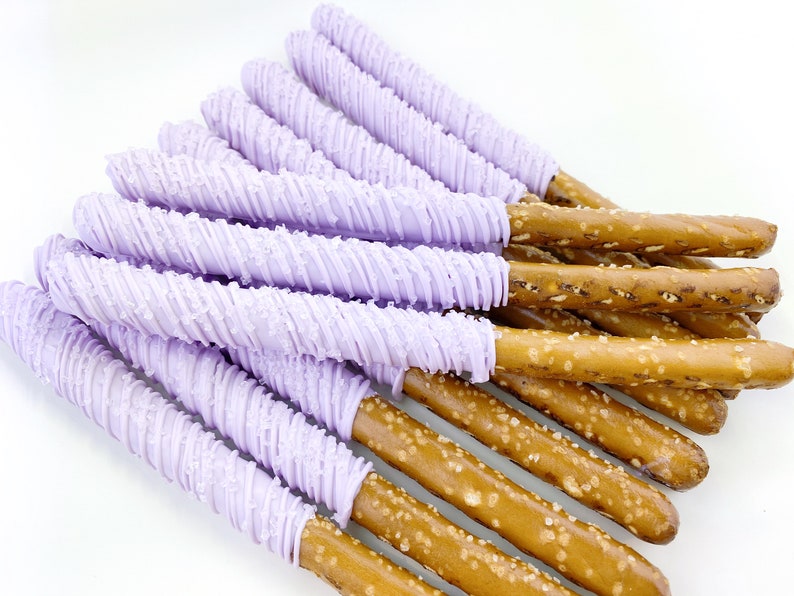Sparkling Chocolate Covered Pretzel Rods Purple Pretzel Etsy