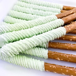 Sparkling Chocolate Covered Pretzel Rods, Mint, Pretzel, Shower, Birthday, Wedding, Celebrate, Favors