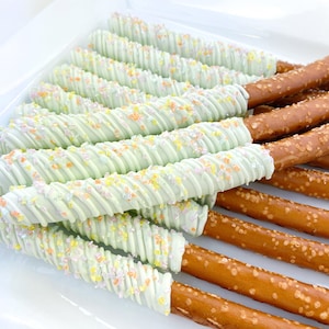 Chocolate Covered Pretzel Rods, Mint Pearly Pastel Rainbow, Pretzel, Shower, Birthday, Wedding, Celebrate, Favors