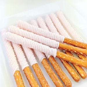 Sparkling Chocolate Covered Pretzel Rods, Pink, Pretzel, Shower, Birthday, Wedding, Celebrate, Favors