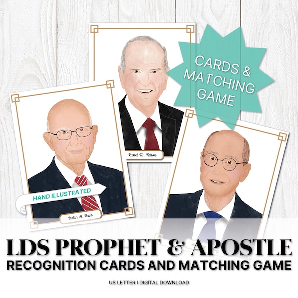 LDS Prophet & Apostle Matching Game: Hand-Drawn Recognition Cards (Digital Download)
