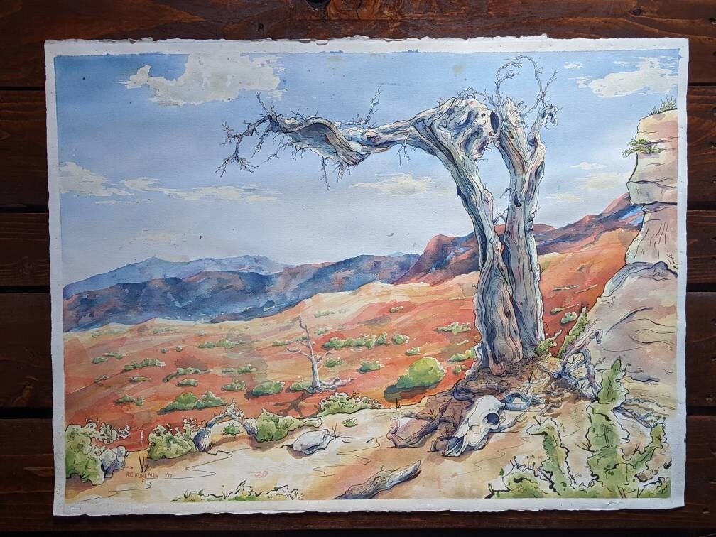 Desert Landscape Watercolor Painting Original Art Print With | Etsy