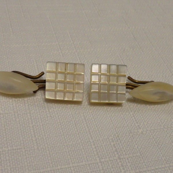 SALE Pair Antique Carved Mother Of Pearl Cufflinks