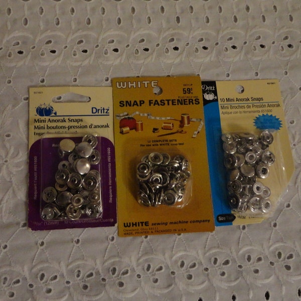 3 Vintage Packages Fasteners Snaps Mini Anorak Snaps