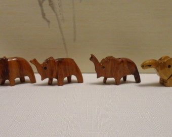 4 Vintage large Hand Carved Wood Elephant Beads