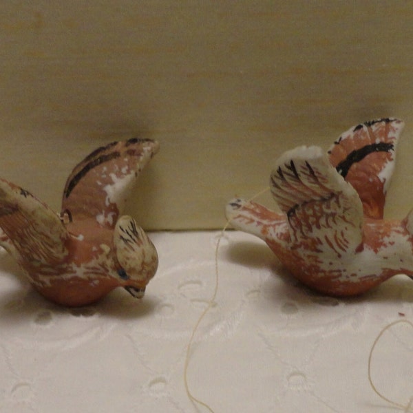 Pair Vintage Ceramic / Terracotta Hanging Birds Small Hanging Birds