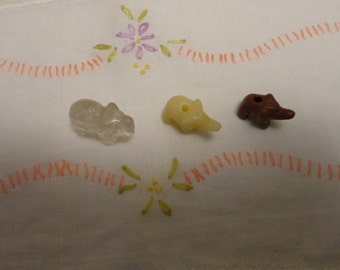 3 Vintage Animal Beads Bear & 2 Elephants