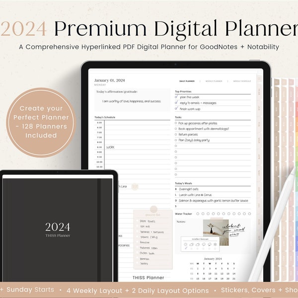 2024 Digitaler Planer im Hochformat | Digitaler Planer, GoodNotes Planer, Tagesplaner, Wochenplaner, iPad Planer, Notability Planer