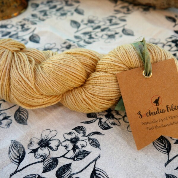 Naturally Dyed Sock Yarn - Merino and Silk -light gold, Sustainable Fingering Weight Wool Eco-friendly tan, yellow, wheat