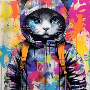 Cross Stitch Pattern &quot;Graffiti Cat&quot; PDF | Easy Full Coverage Counted Cross Stitch | Pattern Keeper
