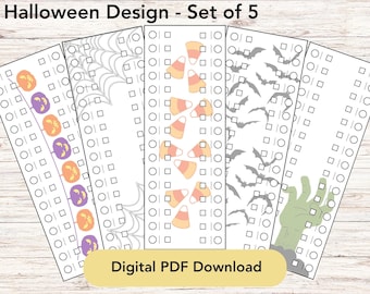 Floss Card Set - Cross Stitch Thread Organizer | 10 Rectangles | 5 Halloween Designs