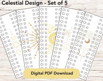 Floss Card Set - Cross Stitch Thread Organizer | 10 Rectangles | 5 Celestial Designs