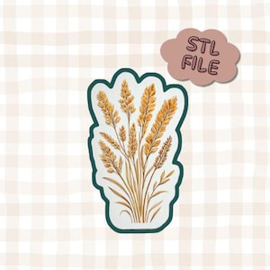Könnte beinhalten: Eine digitale Datei zum 3D-Druck eines Weizenähren-Designs. Das Design zeigt eine Gruppe von Weizenähren in hellbrauner Farbe.