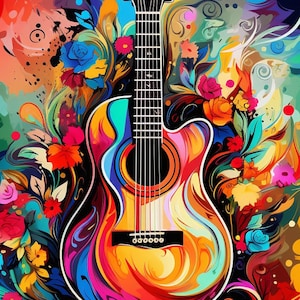 Cross Stitch Pattern &quot;Floral Guitar&quot; PDF | Easy Full Coverage Counted Cross Stitch | Pattern Keeper