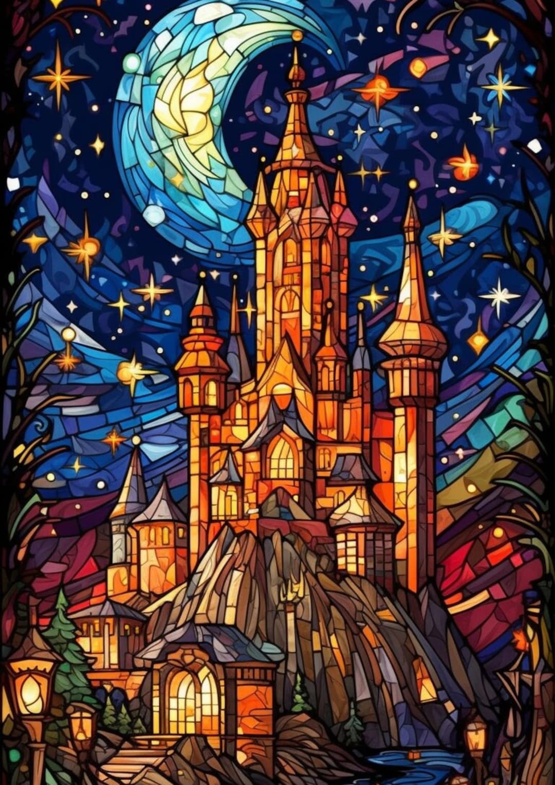 Modern Fairy Tale PDF stained Glass Castle I Cross Etsy Canada