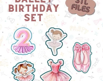 Ballerinakoekjesuitstekerset – digitale STL- en 3MF-bestanden – 3D-afdrukbare balletschoenen, jurk en dansersontwerpen