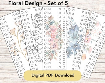 Floss Card Set - Cross Stitch Thread Organizer | PDF Download | 5 Floral Designs