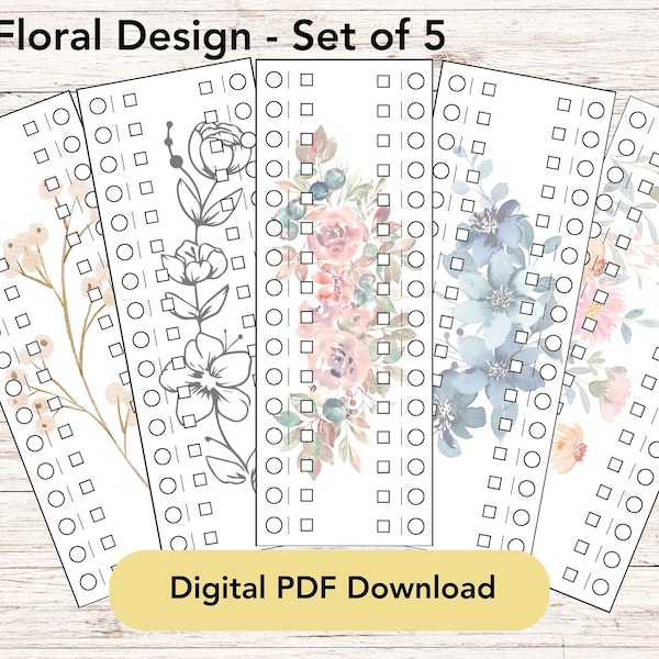 Floss Card Set - Cross Stitch Thread Organizer | PDF Download | 5 Floral Designs