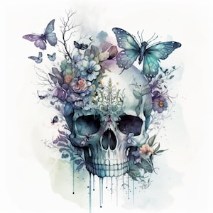 Patrón de punto de cruz de terror "Calavera de acuarela" (PDF) / Punto de cruz contado de fácil cobertura completa / Guardapatrones