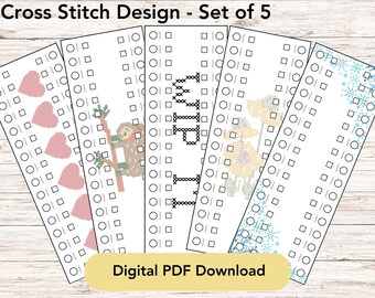 Floss Card Set - Cross Stitch Thread Organizer | 10 Rectangles | 5 Cross Stitch Designs