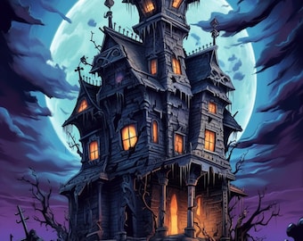 Halloween Horror Cross Stitch Pattern &quot;Haunted House&quot; PDF | Easy Full Coverage Counted Cross Stitch | Pattern Keeper