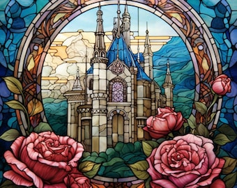 Fantasy &quot;Stained Glass Castle III&quot; Cross Stitch Pattern PDF | Easy Full Coverage Counted Cross Stitch | Pattern Keeper
