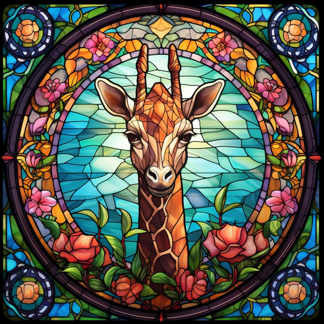 Modern Cross Stitch stained Glass Giraffe PDF Easy Full Coverage