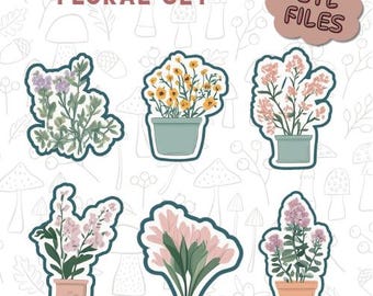 Pretty Floral STL Cookie Cutter Set of 6: Potted & Bouquet Flower Cookie Cutters, Digital Files