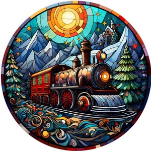 Winter Cross Stitch Pattern &quot;Stained Glass Christmas Train&quot; PDF | Easy Full Coverage Counted Cross Stitch | Pattern Keeper