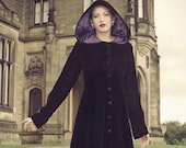 Black Velvet, Full Length, Hooded Coat - Size S