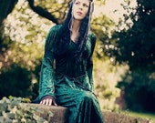Gabriel Dress - Medieval Style Velvet Dress - Wine, Green, Silver