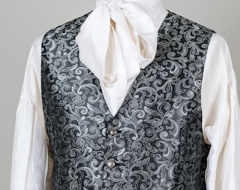 Classic Brocade Waistcoat / Vest - Silver / Black SALE last Few