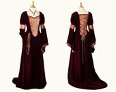 Medieval / Renaissance style velvet gown - Claret & Gold, Alternative Bridal / Handfasting