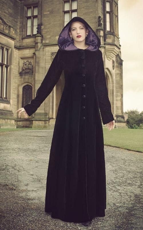 Black Velvet Full Length Hooded Coat Size S