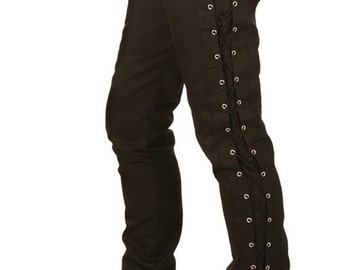 UNISEX Eyelet / Grommet Lace Up Black Cotton Drill Jeans - SALE - 28" & 30" Waist