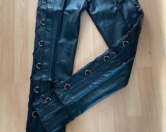 Unisex Vegan Leather / PVC Side Details Jeans - SALE!