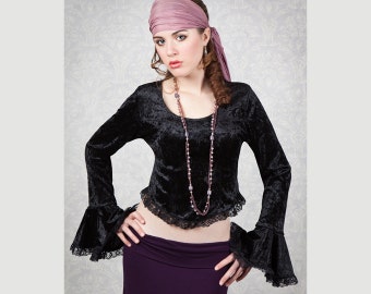 Velvet & Lace Bell Sleeve Top - Gothic/Boho