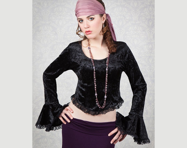 Velvet & Lace Bell Sleeve Top Gothic/Boho image 1