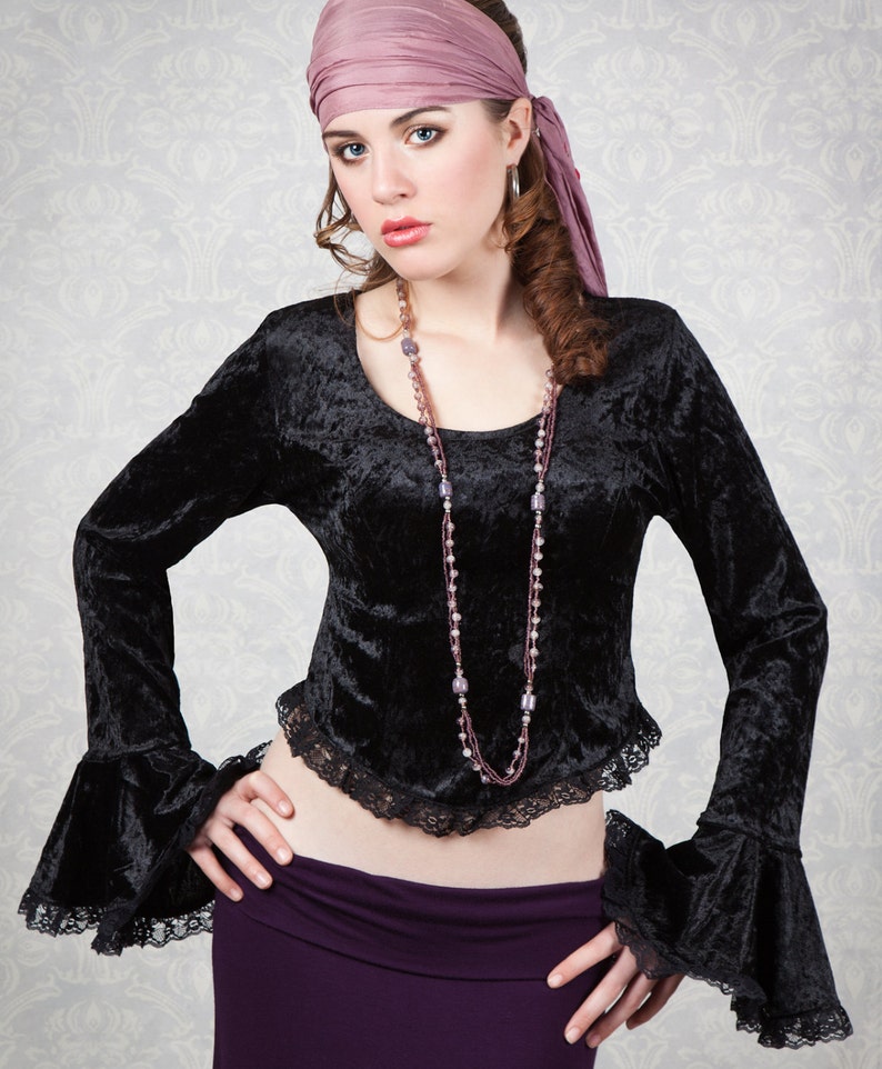 Velvet & Lace Bell Sleeve Top Gothic/Boho image 2