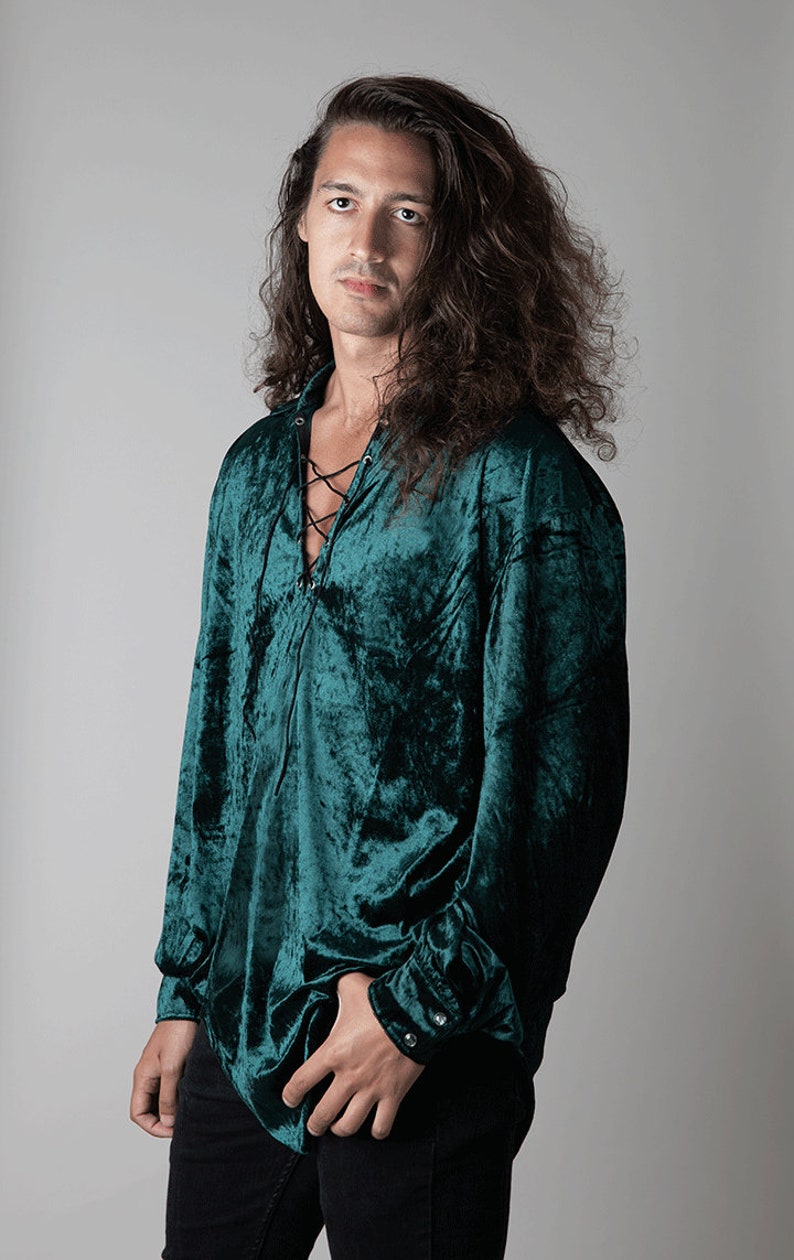 Velvet Pirate / Poet Shirt Forest Green image 1