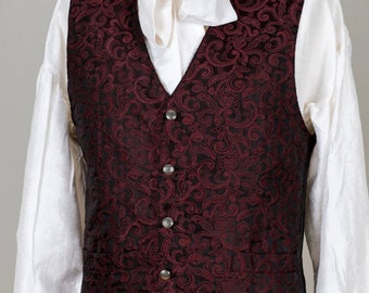 Classic Brocade Waistcoat / Vest - Wine / Black