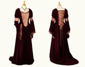 Medieval / Renaissance style velvet gown - Claret & Gold, Alternative Bridal / Handfasting