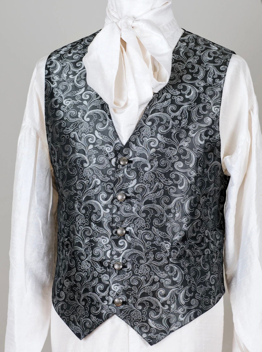 Image of Classic Brocade Waistcoat/Vest - Silver Black
