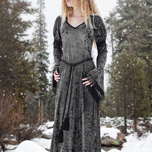 Medieval Style Velvet Dress - Silver & Wine