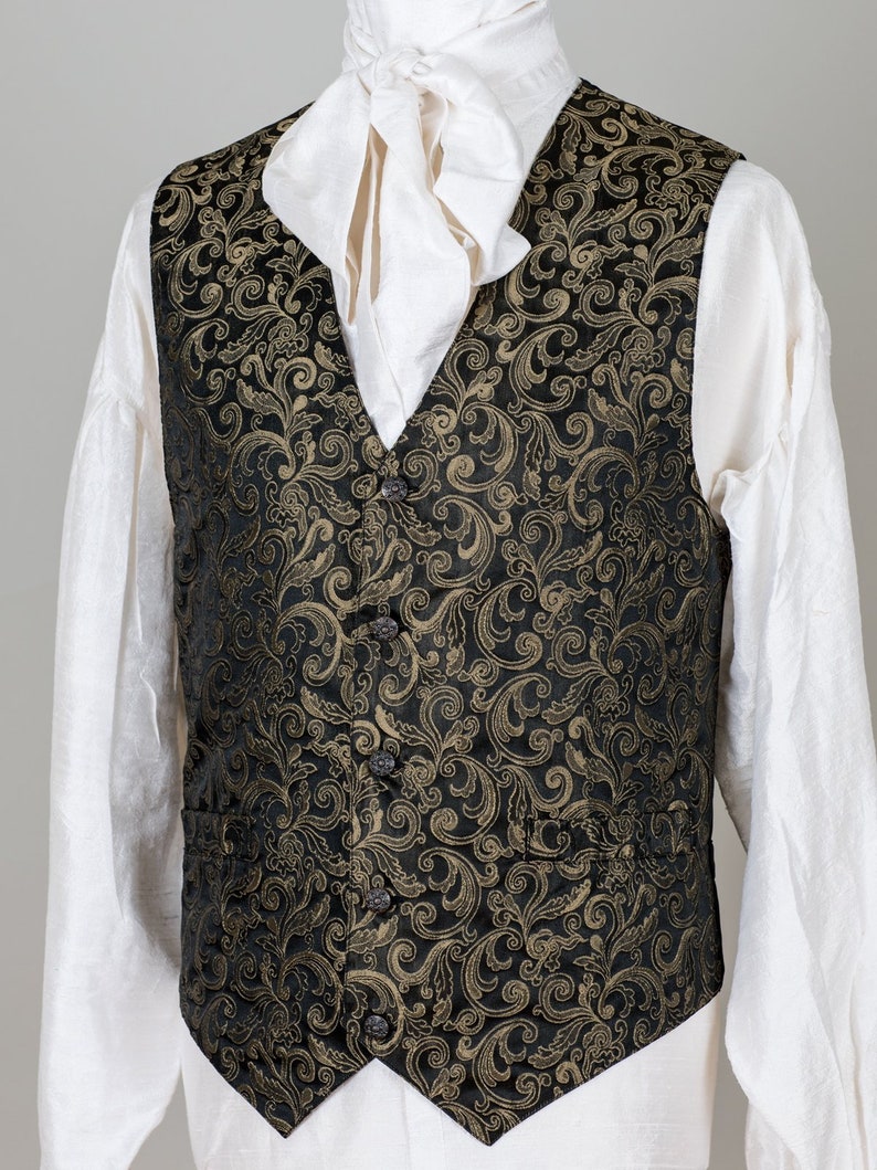 Classic Brocade Waistcoat / Vest Gold / Black image 1