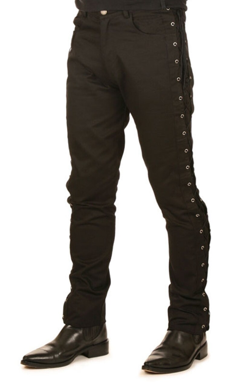 UNISEX Eyelet / Grommet Lace up Black Cotton Drill Jeans Etsy