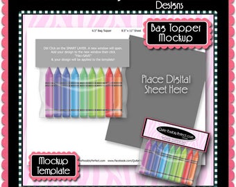 Download Free Crayons Bag Topper Preview Mockup Template - Instant Download Layered PSD Format (Temp745) Digital Collage Sheet Template PSD Template