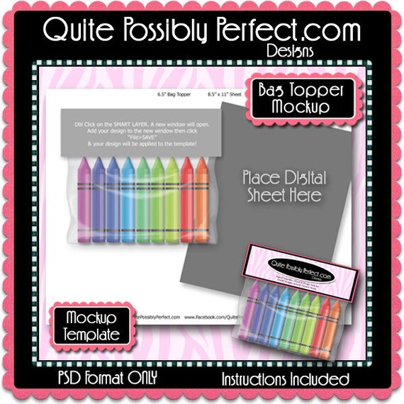 Crayons Bag Topper Preview Mockup Template Instant Download